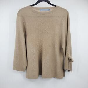 Michelle Nicole Womens Tan Seed Stitch Tie Sleeve Wool Blend Sweater Small